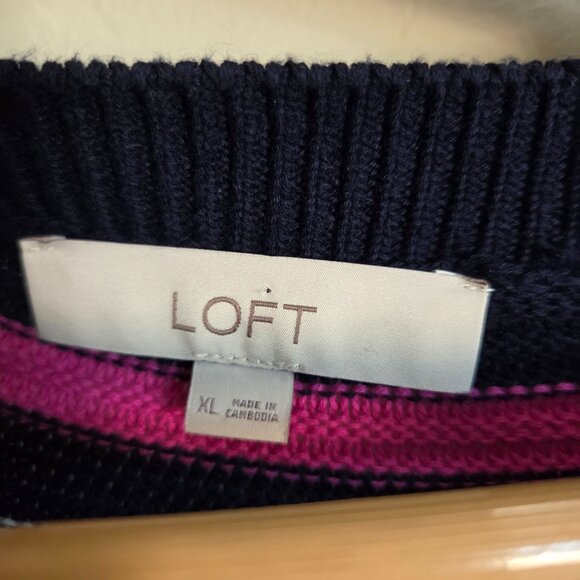 LOFT Multi Rainbow Striped Textured Stitch Sweater Knit Pullover Size Women's XL - Picture 2 of 11